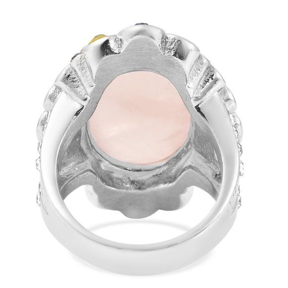 Galilea Rose Quartz and Multi Color Austrian Crystal Ring Size 10 - Picture 5 of 6
